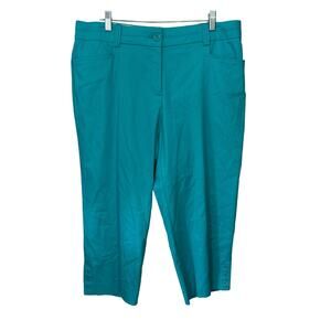 Studio Works Turquoise Blue Capri Cropped  Pants Zip Snap Closure Womens Size 14